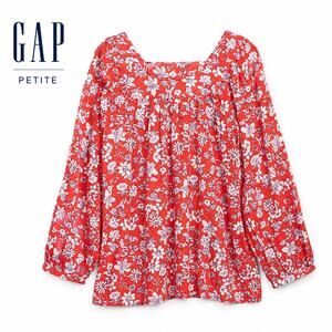 GAP Petite Red Floral Square Neck Blouse NWT Large Peasant Boho Top